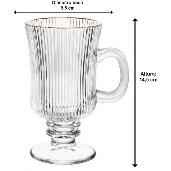Caneca 240ml Para Cappuccino De Vidro Com Fio De Ouro Lines